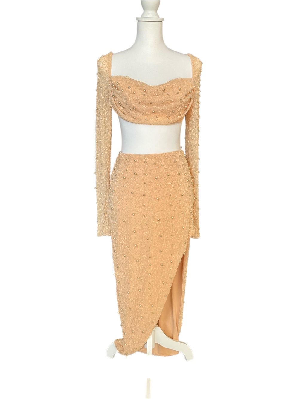 Oh Polly  LA DÈSIRADE Soft Orange Pearl Beaded top and Skirt set. Size 6